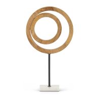 21.5" Wood Abstract Circle Sculpture with Marble Square Base
