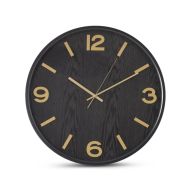 19.5" Metal Framed Black Woodgrain Wall Clock w/ Gold Numerals