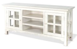 Mahogany Wood Sandy Beach Media TV Console in White Sand Finish