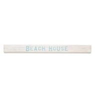 A long, whitewashed wooden Beach House Stick featuring light blue, all-caps lettering.
