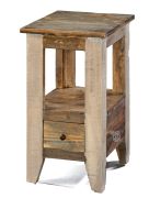 Pine Wood Rustic Chairside Table with Drawer in Multi-colored Finish