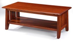 California Made Solid Quartersawn Oak Wood Mission Coffee Table with Shelf in Wyoming Finish