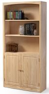 Solid Pine Wood Unfinished Modern Style Bookcase With Doors 36" wide x 72" high