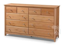 Solid Alder Wood Shaker 10 Drawer Dresser in Natural Finish