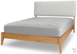 Solid Alder Wood 2 West Collection Queen Upholstered Platform Bed in Gray Performance Fabric