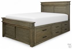 Solid Reclaimed Pine Wood Glacier Point Queen Size 9 Drawer Captains Storage Bed in Greystone Finish