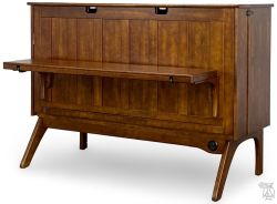 Solid Parawood Olympia Queen Size Cabinet Style Murphy Bed With Desk in Walnut Finish