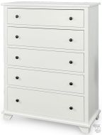 Solid Alder Wood Portland 5 Drawer Chest in Snow White Finish