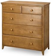 Pine Wood Five Drawer Chest in Pecan