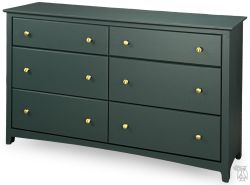Solid Alder Wood Shaker 6 Deep Drawer Dresser in Forest Green Finish