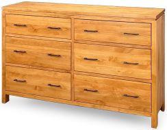 Solid Alder Wood 2 West Collection 6 Drawer Dresser in Honey Finish