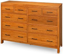 Solid Alder Wood 2 West Collection 10 Drawer Dresser in Honey Finish