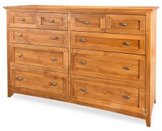 Solid Alder Wood Emerson 10 Drawer Dresser in Golden Pecan Finish