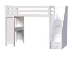 Solid Wood Framed Brighton Twin Loft Bed with Staircase & Desk in White