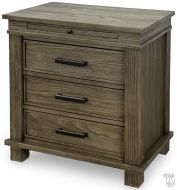 Solid Reclaimed Pine Wood Glacier Point Nightstand with Charging Station in Greystone Finish