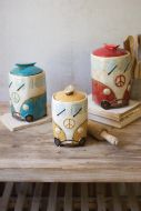 Ceramic Van Canisters with Surfboard Handles Each