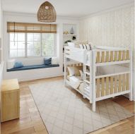 Solid Wood Framed Modern Queen High Bunk Bed with Straight Ladder on Front