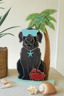 Painted Wood Black Lab with Palm Tree