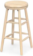 A backless bar stool crafted from solid parawood, featuring a round, flat seat and four legs connected by horizontal supports. The bleached white finish enhances the natural wood grain, and its 30-inch height includes a convenient swivel function.
