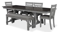 Parawood & Mindi Wood Newport Refectory Leaf Trestle Extension Table, Chair & Bench Set in Smokey Grey Finish