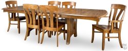 Amish Crafted Solid Rustic Cherry Wood Mason Double Butterfly Leaf Extension Table & Arco Chair Set in Tawny Finish