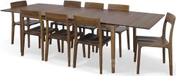 Solid Walnut Wood Lisse 111" Extension Table & Chair Set in Natural Finish