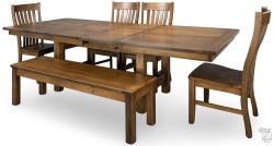 Amish Crafted Solid Rustic Quartersawn White Oak Wood Sutter Mills 102" Extension Table, Chair & Bench Set in Turkish Coffee Finish