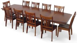 Amish Crafted Solid Character Cherry Wood 118" Long Shenandoah Trestle Table & Sheffield Chair Set in Michaels Finish