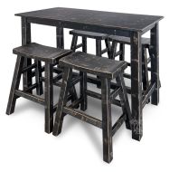 Mahogany Wood Sandy Beach 36" High Bistro Table & Two Stool Set in Black Sand Finish