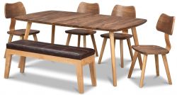 Alder & Walnut Wood Addison Dining Table With Chairs and Bench Set in Duet Finish