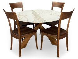 48" Solid Walnut Wood Round Entwine Table & Ingrid Chair Set with Stone Top in Natural Finish