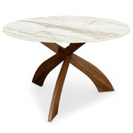 48" Solid Walnut Wood Round Entwine Table with Stone Top in Natural Finish