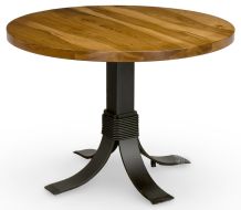 Amish Crafted Solid Rustic Hickory 42" Round Table with Grant Iron Base in Seely Finish