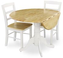 Solid Parawood 42" Round Dropleaf Table & Chair Set in Natural & White Finish