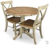 Solid Parawood Wood 36" Round Table & X-Back Chair Set in Hickory & Stone Finish