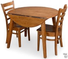 Solid Parawood 42" Round Dropleaf Table & Emily Chair Set in Bourbon Oak Finish