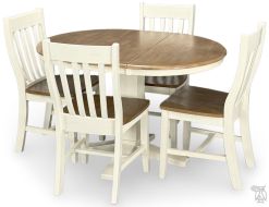 Solid Parawood Wood 36" Round Extension Table & Cafe Chair Set in Hickory & Shell Finish