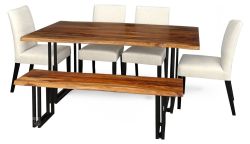 Solid Sheesham Manzanita Live Edge Dining Table, Bench & Chair Set