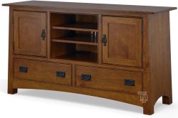 California Made Solid Oak Wood Sierra Vista Arts and Crafts 59" TV Console in Wyoming Finish
