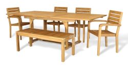 Solid Teak Wood Outdoor Dalton 89" Long Extension Table with Venice Chairs and Bench