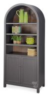 Arch Top Display Cabinet with Wood Doors in Black Magic & Buckskin Finish