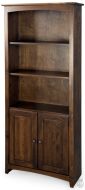 Solid Alder Wood Shaker Bookcase 30" x 72" With Doors in Brown Mahogany Finish