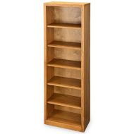 An Amish Crafted Solid Oak Wood Edgewood Bookcase, measuring 24 inches wide by 72 inches high in a Seely finish, stands empty against a white background.