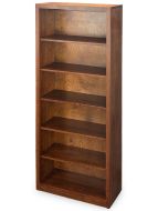 The Amish Crafted Solid Sap Cherry Wood Edgewood Bookcase 30″w x 72″h in Michaels Finish stands tall and empty with six shelves, displayed upright against a white background.