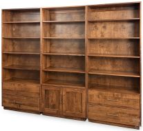 Amish Crafted Solid Maple Wood Modern 3 Piece Willow Glen Bookcase Wall Unit With Drawers & Doors