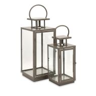 Set Of Two Metal And Glass Lanterns 