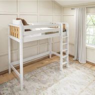 Solid Wood Framed Modern Twin High Loft Bed with Straight Ladder on Front