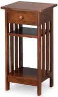 Solid Parawood Wood Mission Side Accent Table with Drawer and Shelves in Cottage Oak Finish
