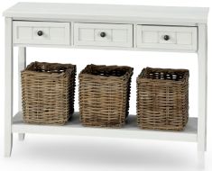 Glen Cove Console Table with Basket in Alabaster Finish