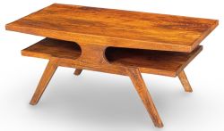 Solid Mango Wood Two Shelf Coffee Table With Teak Finish